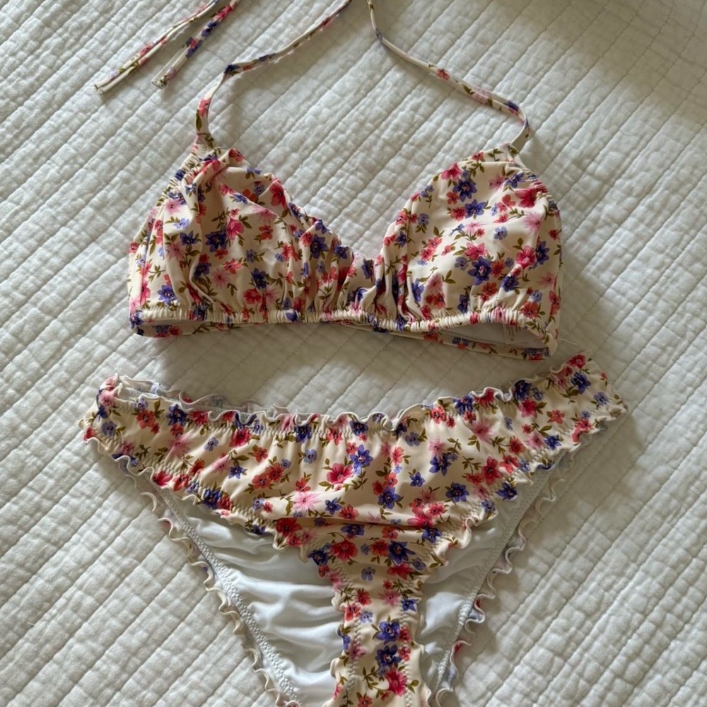 Target Floral Bikini - Cream with Red and Blue Accents